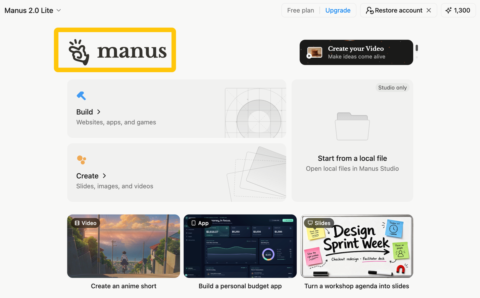 In this manus review, we explore the Manus 2.0 Lite dashboard featuring video creation, app building, and slide design.