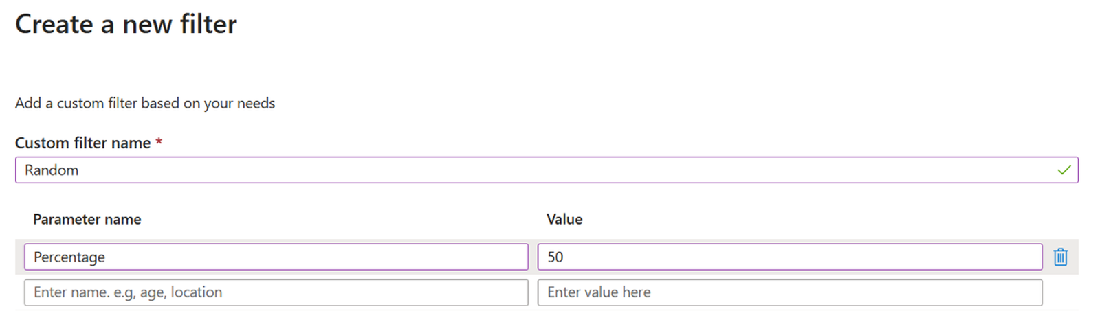 Software interface for setting parameter filters in automated systems and enterprise ai agent use cases.