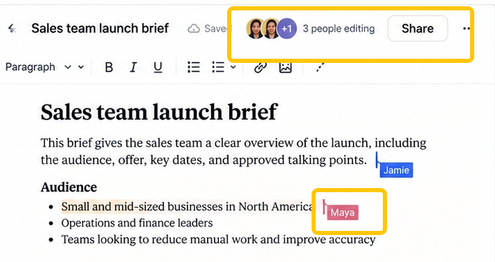 Discover real-time team collaboration and live editing features built directly into claude docs.