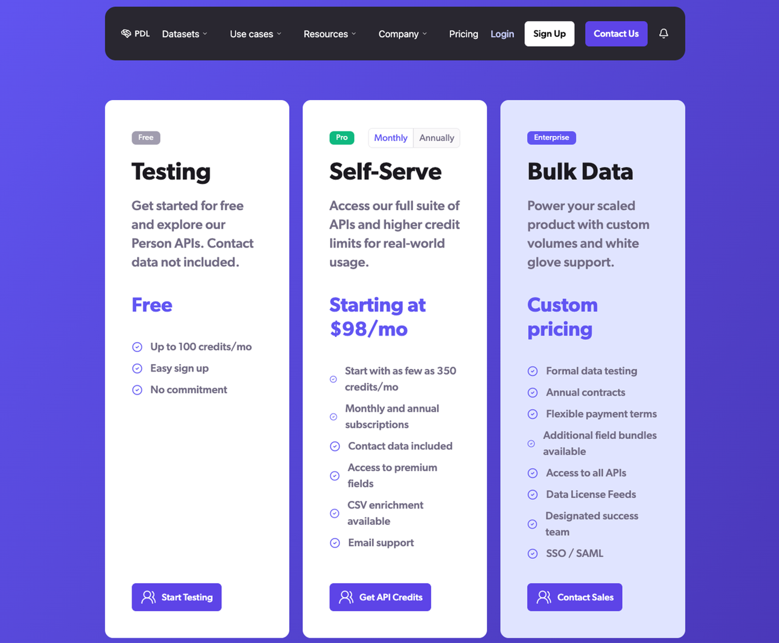 Discover flexible API pricing plans for the best data enrichment tools offering bulk data exports and testing credits.