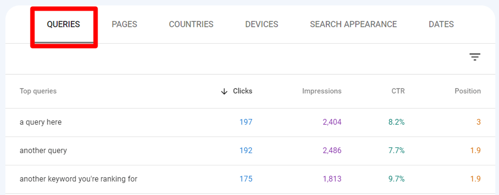 Search Console report highlighting query performance metrics including clicks, impressions, and CTR, used to guide technical adjustments.