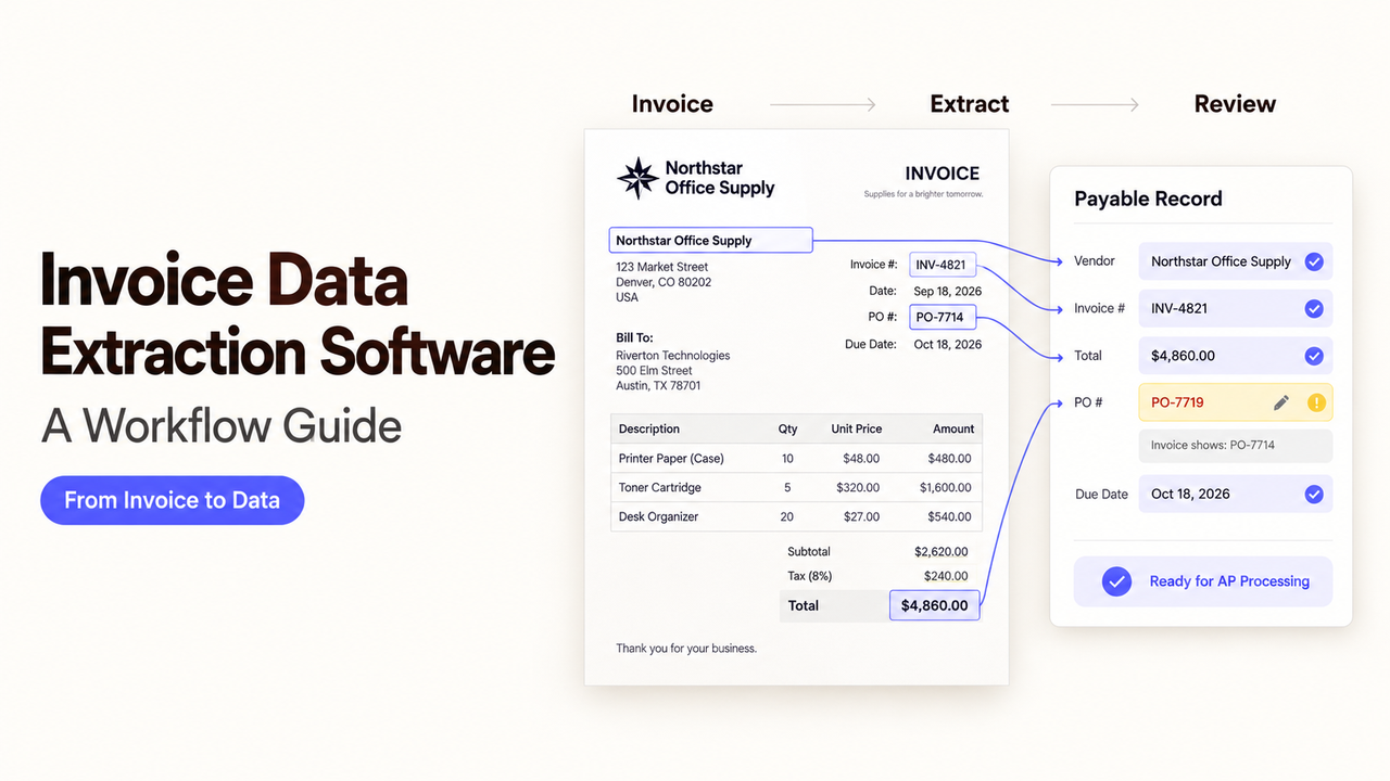 Discover the simple workflow of reliable invoice data extraction software converting bills into AP records.