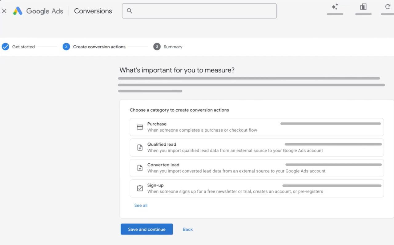 Dashboard showing conversion tracking setup, an essential step in professional google ads management services.