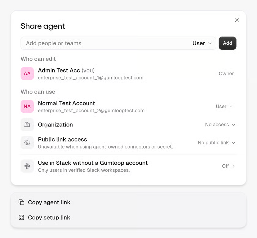 Agent sharing and access control modal in enterprise Dify alternatives software.