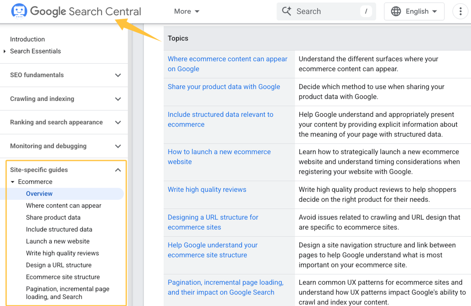 Google Search Central documentation used as a reference for comprehensive ecommerce seo audit services.
