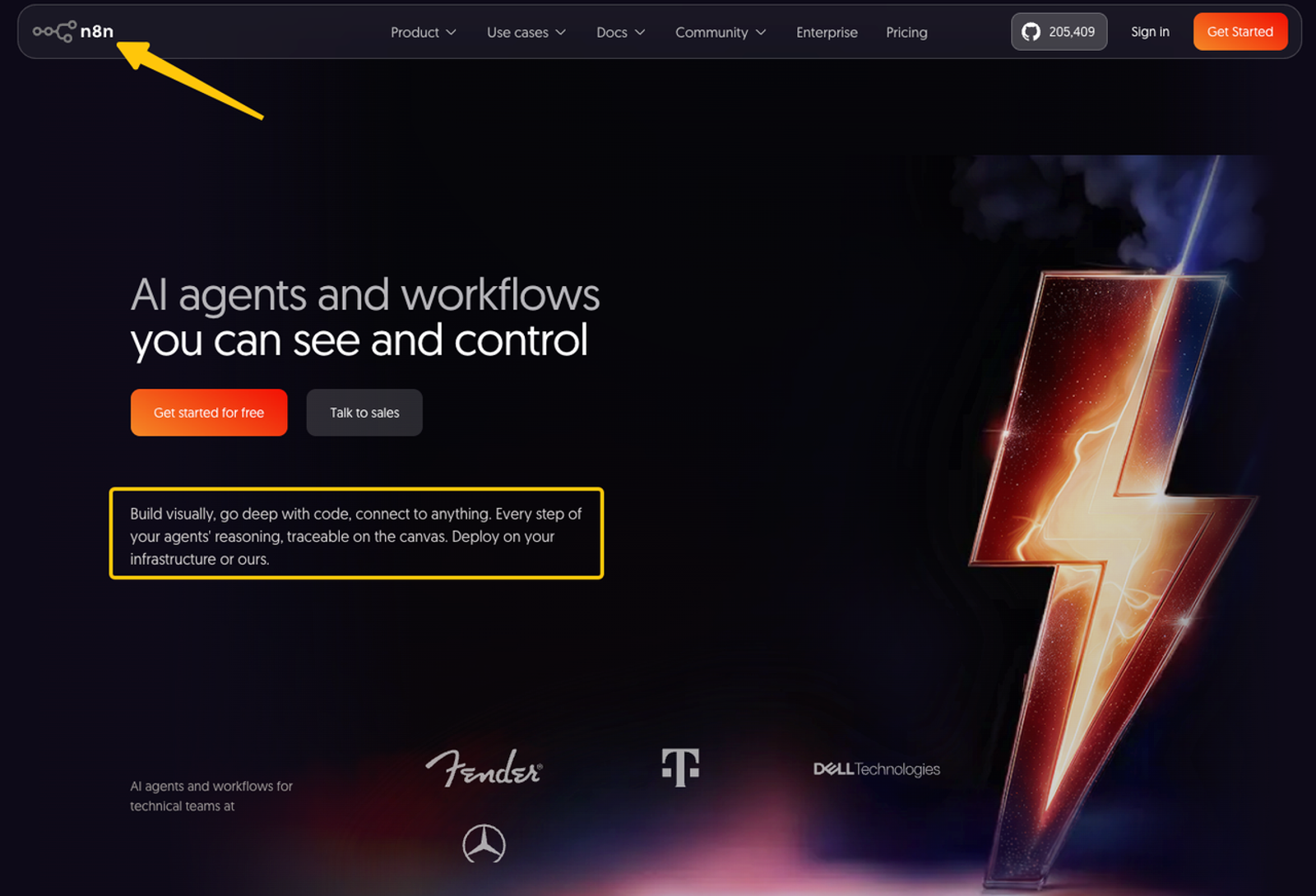 Official n8n website homepage comparing top n8n alternatives for building visual AI workflows and agents.