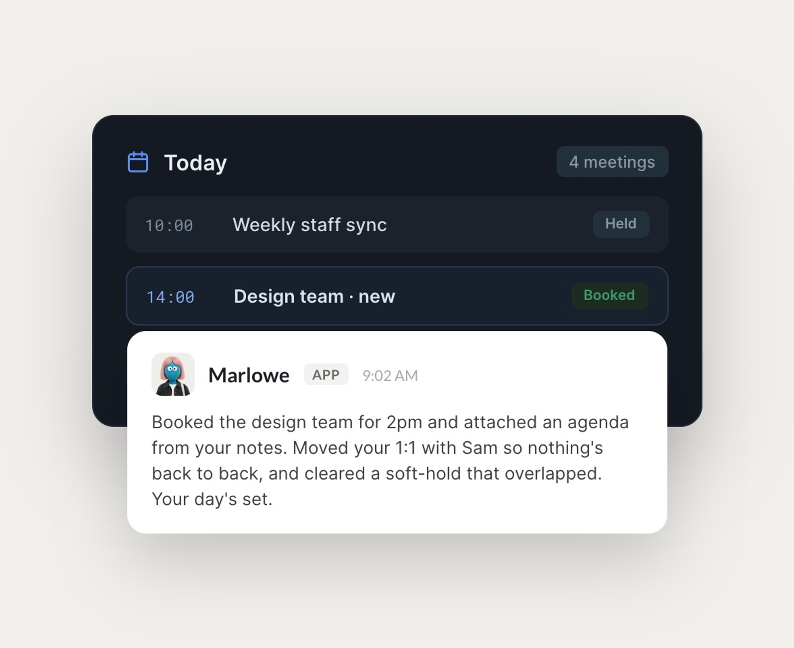 Calendar interface demonstrating how Skydive AI for business smartly manages schedules and books meetings.