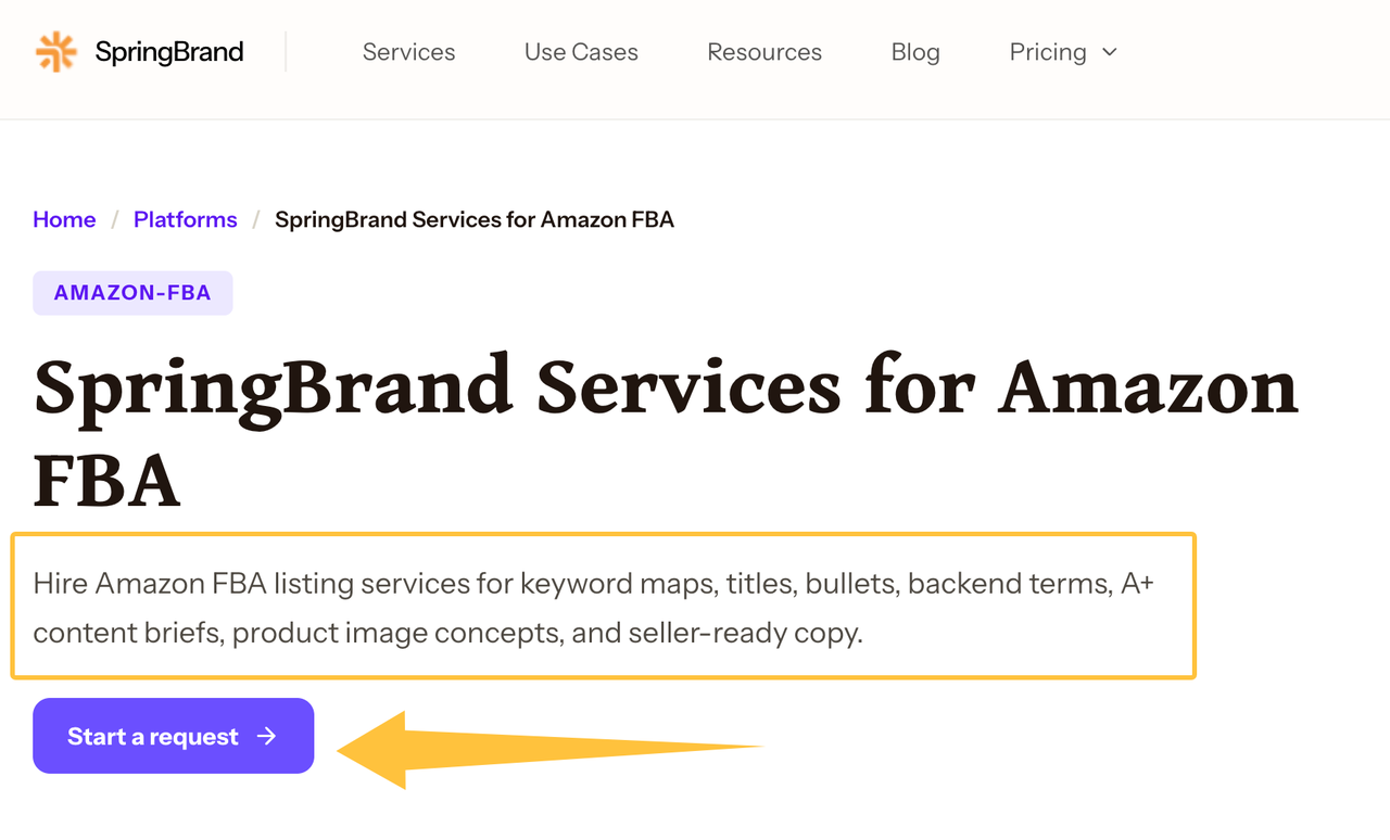 SpringBrand platform offering professional Amazon SEO services to optimize your FBA product listings online.