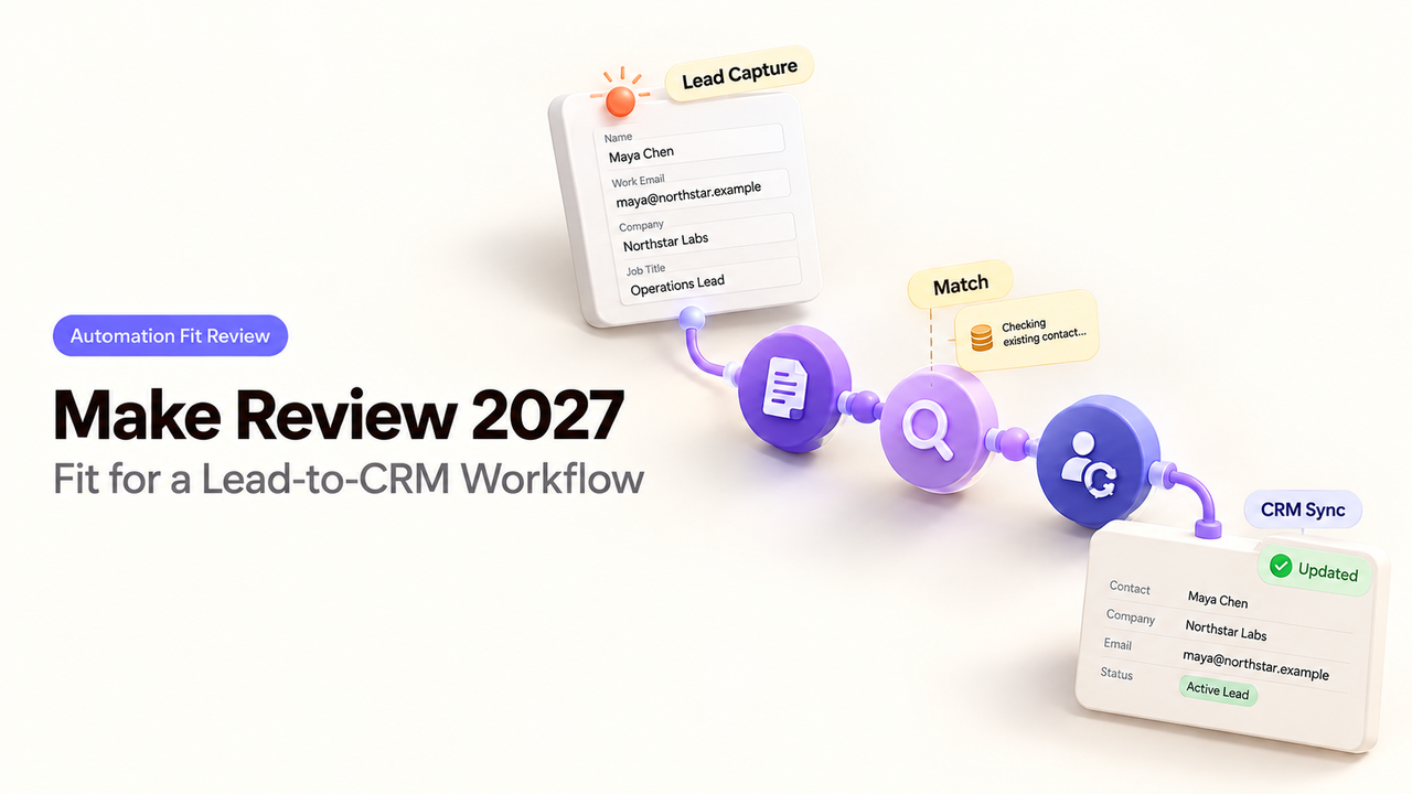 Explore how the best data enrichment tools connect lead capture, contact matching, and CRM sync in Make workflows.
