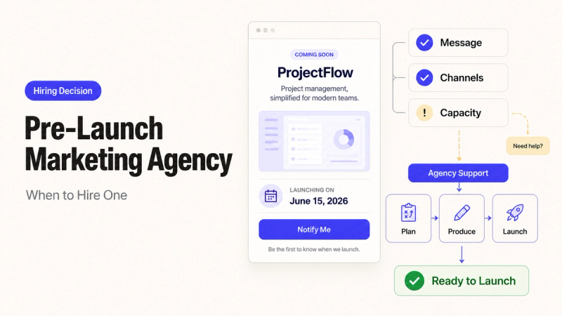 Diagram showing when to hire a pre launch marketing agency for campaign planning.