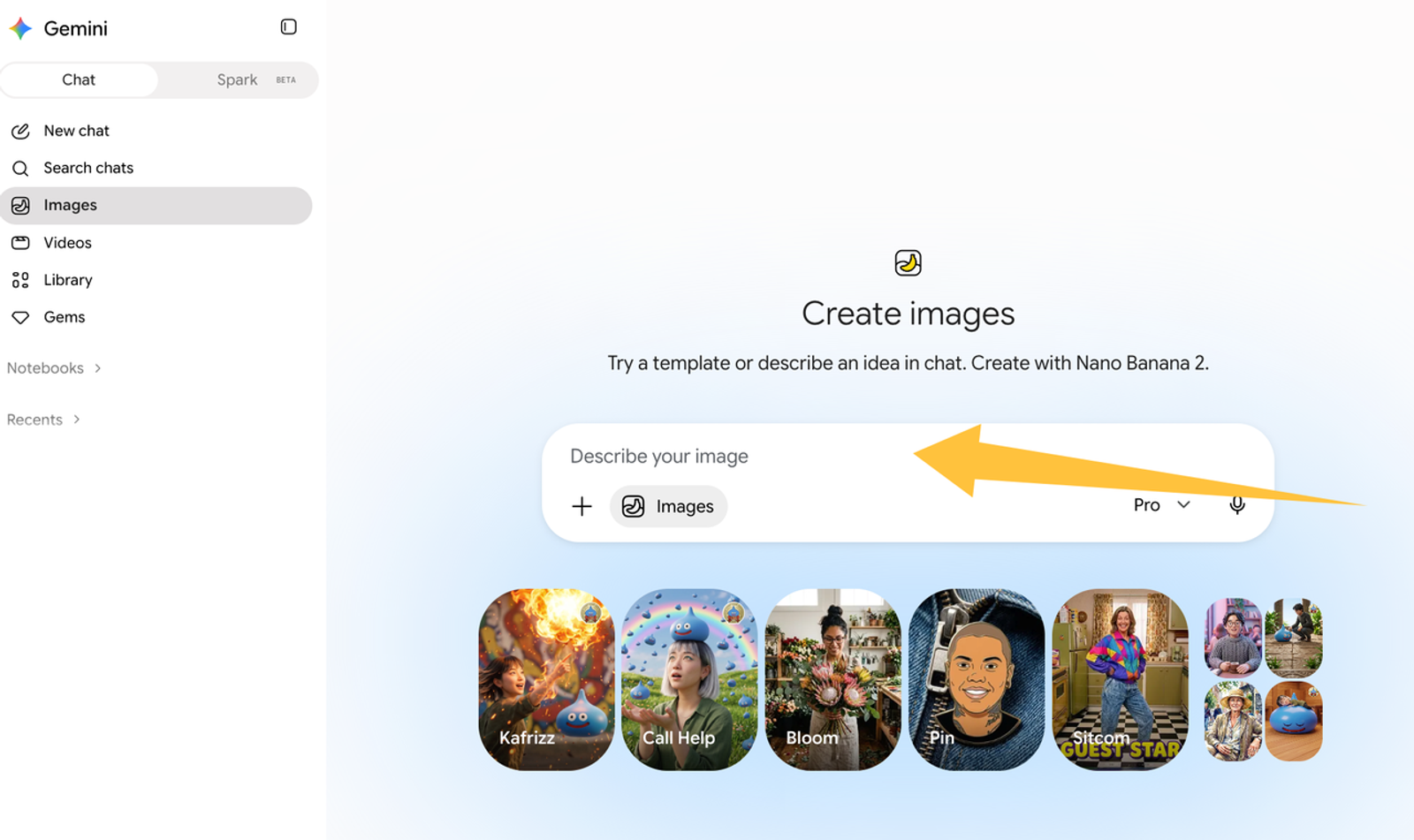 Gemini chat interface featuring an image generation prompt box used to design custom Nano Banana Pro marketing visuals.