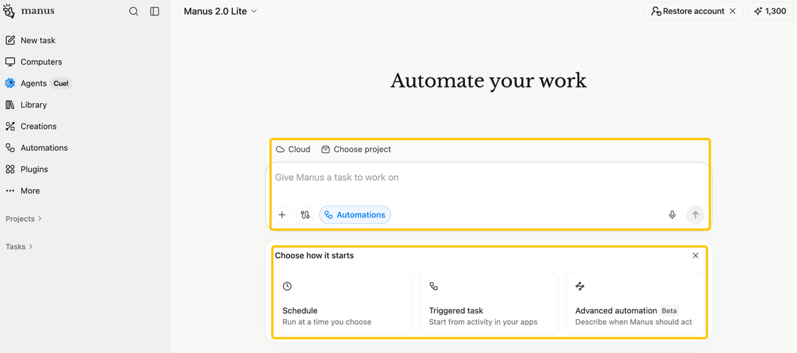A key part of our manus review is the automation feature, allowing users to schedule or trigger tasks to automate work.