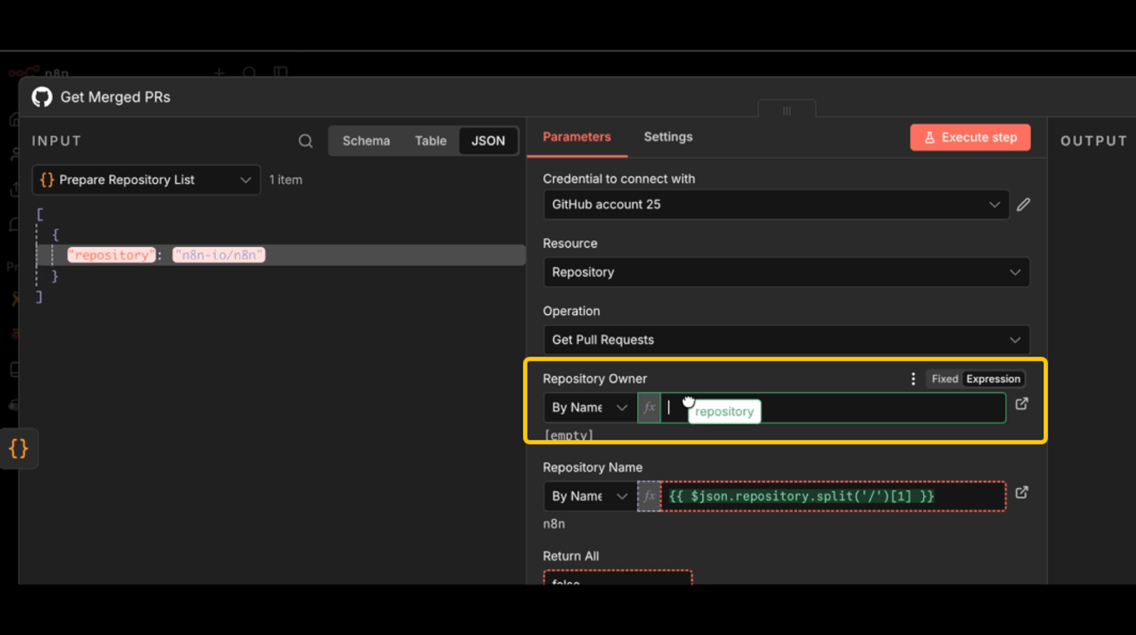 Practical n8n review highlighting dynamic expression mapping, GitHub API parameters, and custom code node options.