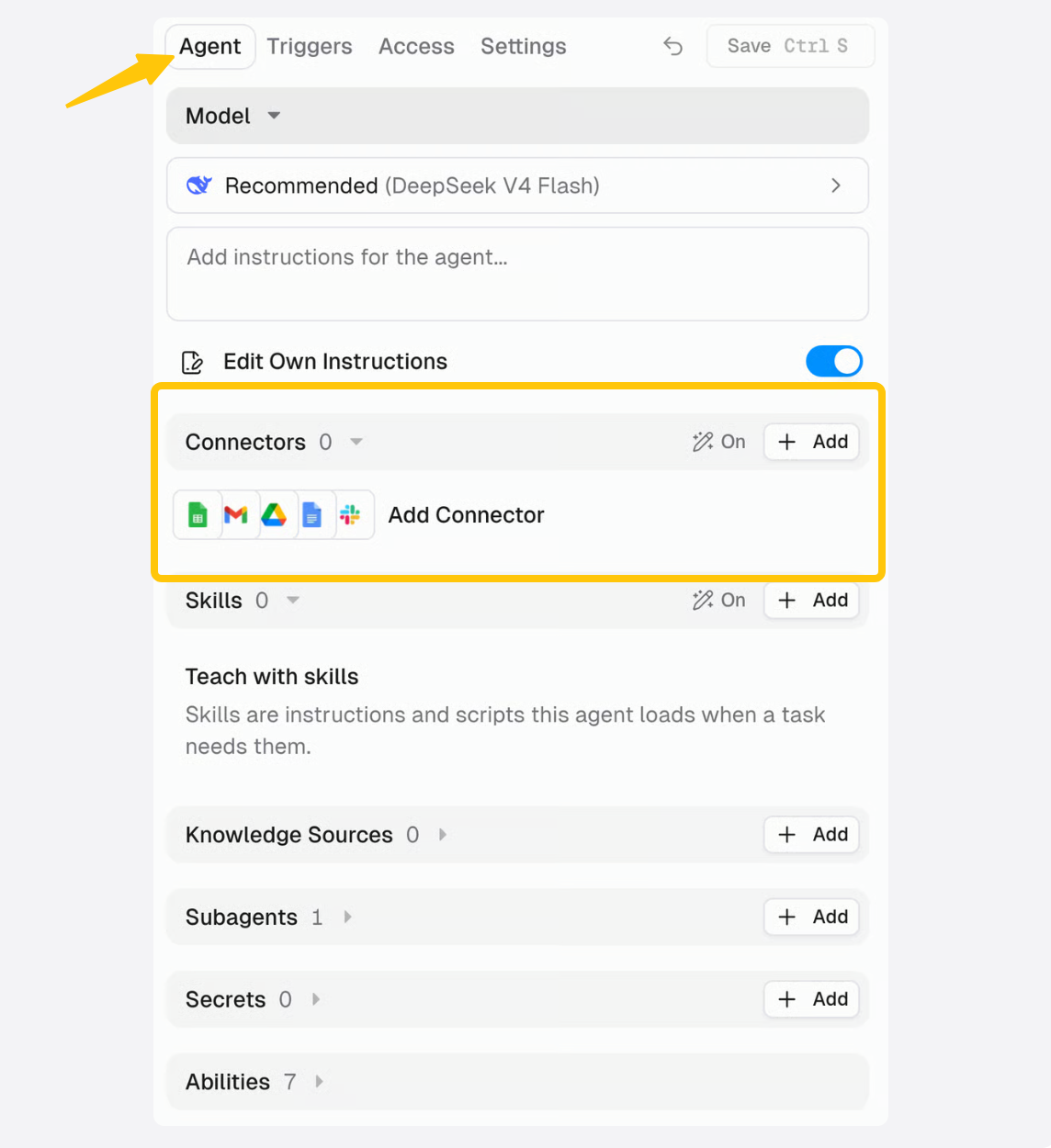 Configure agent instructions, connectors, and skills effortlessly in a modern environment powered by the best ai workflow builders for enterprises.