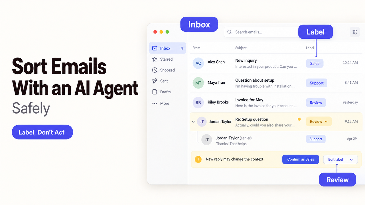 Learn how to use an ai agent to sort emails safely by applying labels in your inbox without taking automated actions.