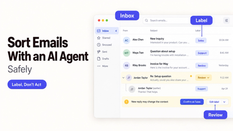 Learn how to use an ai agent to sort emails safely by applying labels in your inbox without taking automated actions.