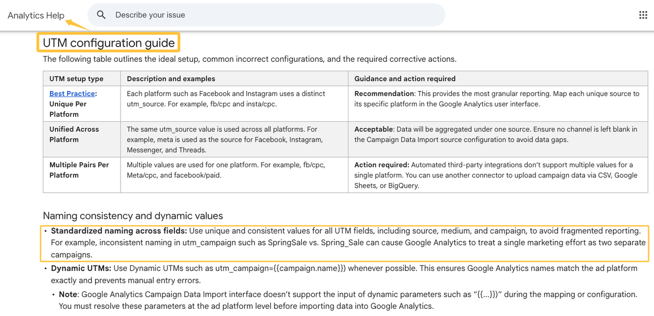 Google Analytics UTM configuration guide showing best practices for accurate tracking in integrated digital marketing.