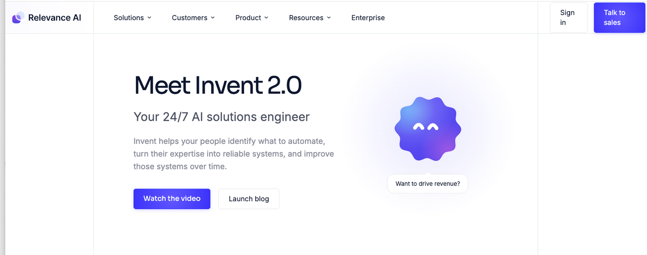 Relevance AI homepage displaying AI solutions engineer as smart Gumloop alternatives.