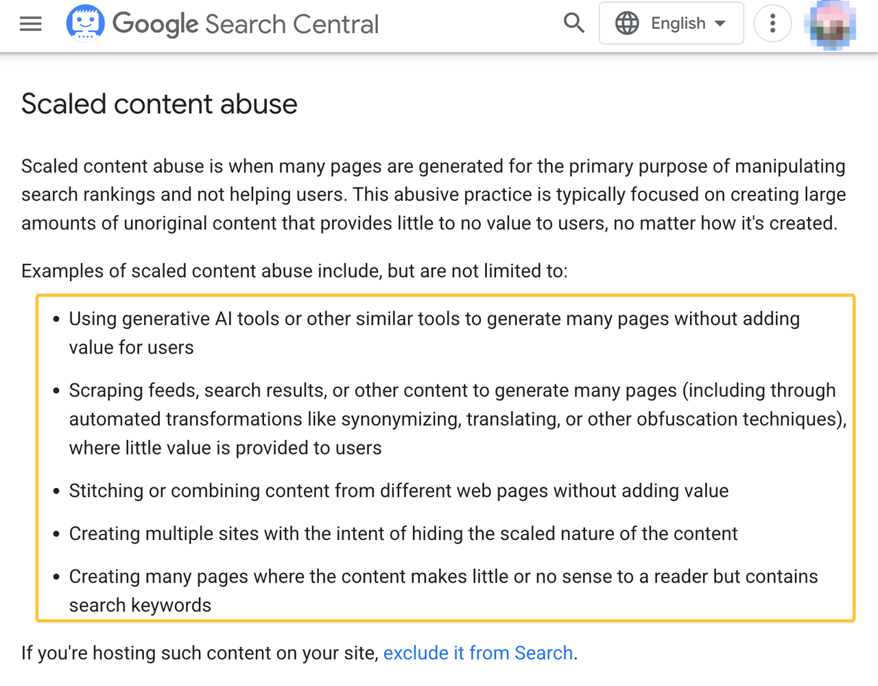 Google Search Central guidelines on scaled content abuse to avoid when using content marketing automation tools for SEO.