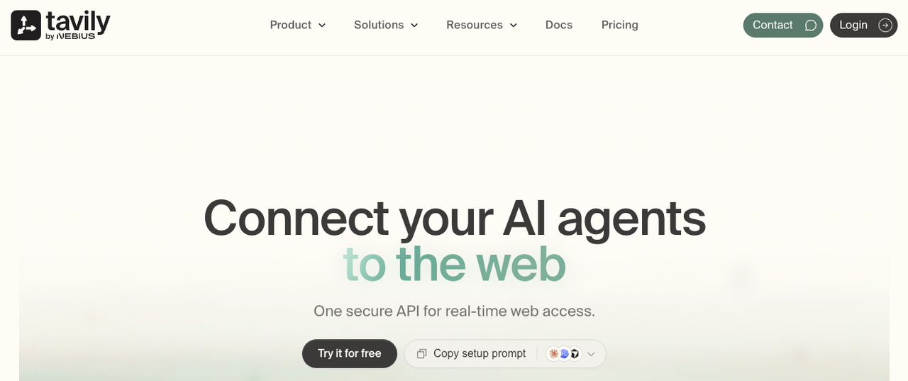 Tavily homepage offering real time web search APIs for AI agents as smart firecrawl alternatives.