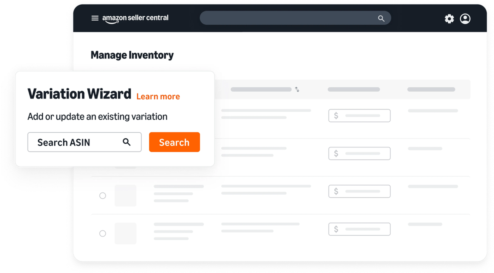Using the Variation Wizard in Seller Central to update inventory, a key inventory management task in Amazon SEO services.