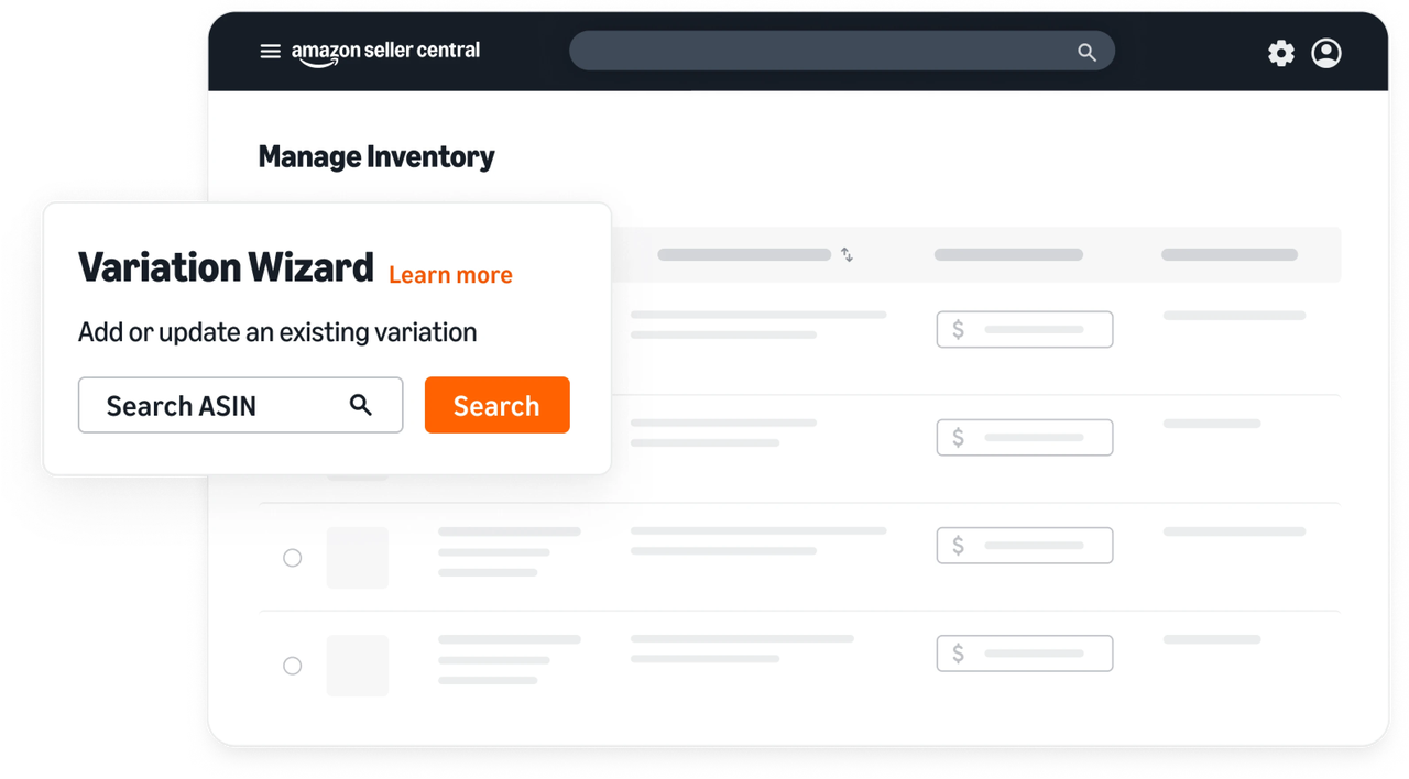 Using the Variation Wizard in Seller Central to update inventory, a key inventory management task in Amazon SEO services.
