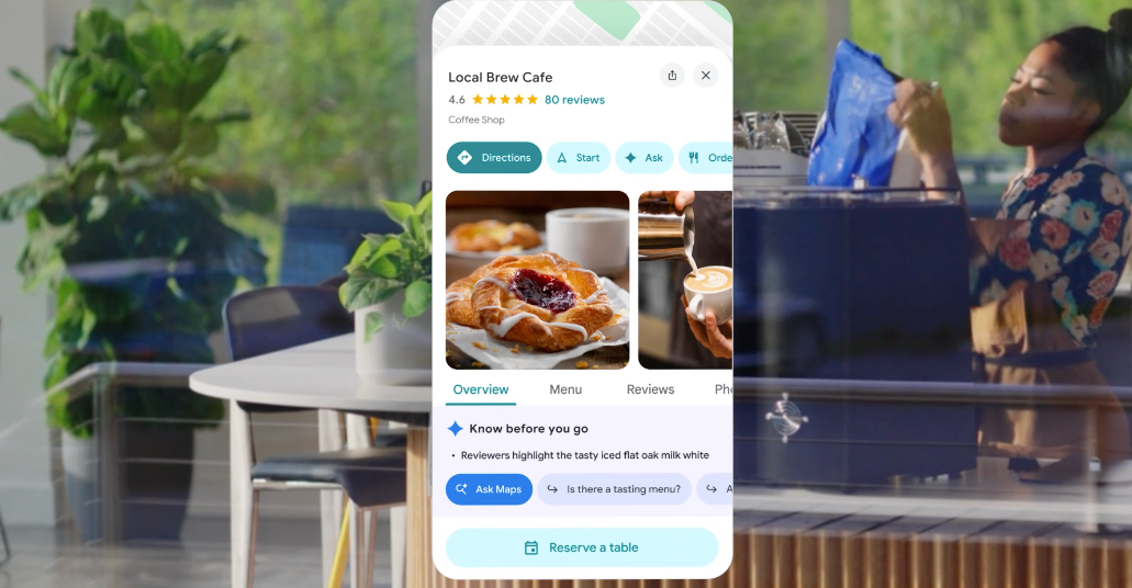 Mobile view of an optimized Local Brew Cafe listing with high reviews and customer actions, a result of professional google business profile optimization services.