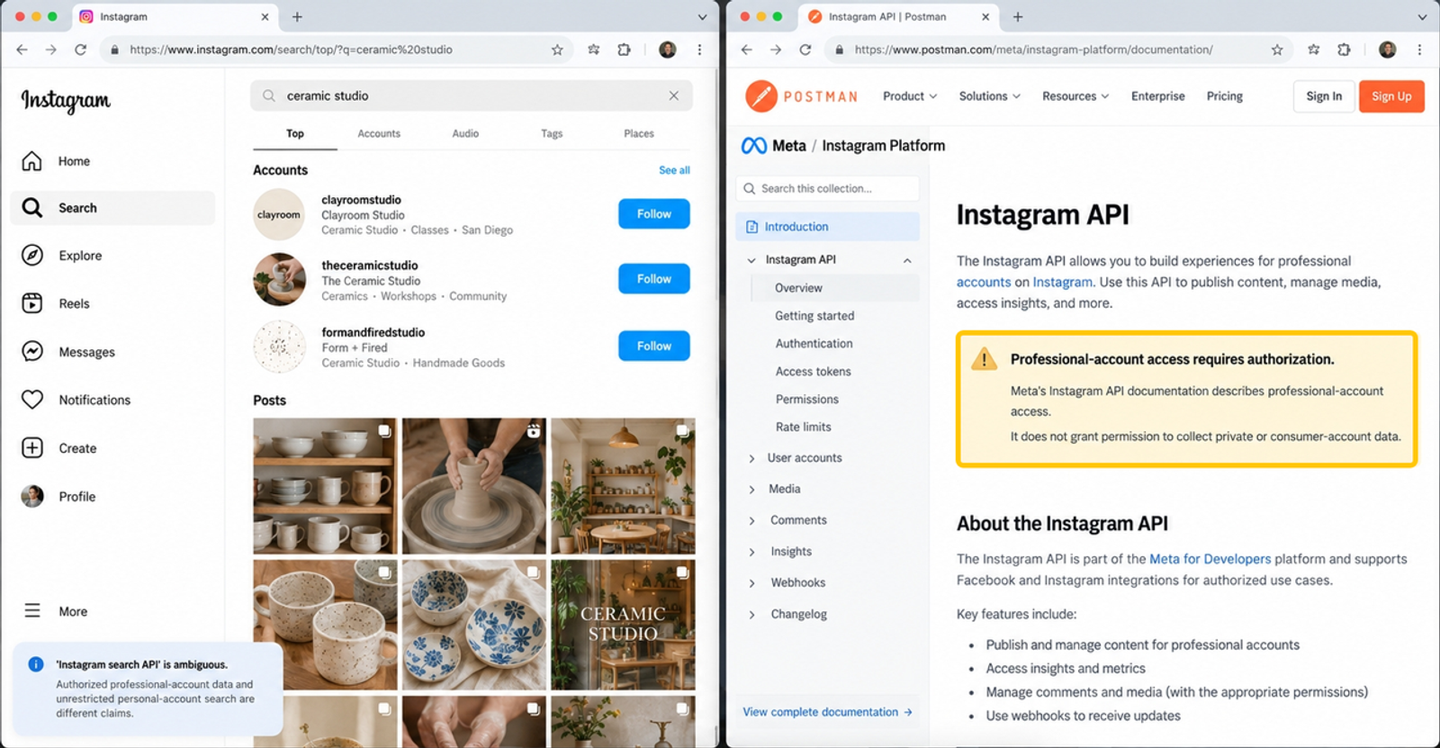 Instagram platform API guidelines showing access rules for building a social media monitoring api.