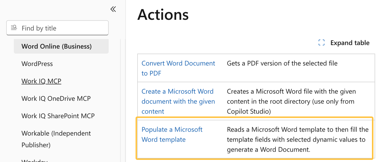 Software interface highlighting the populate Microsoft Word template action feature inside document automation software.