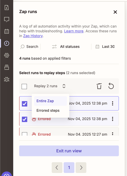 Zapier review explaining how to monitor Zap runs, troubleshoot errored steps, and replay failed automation runs.