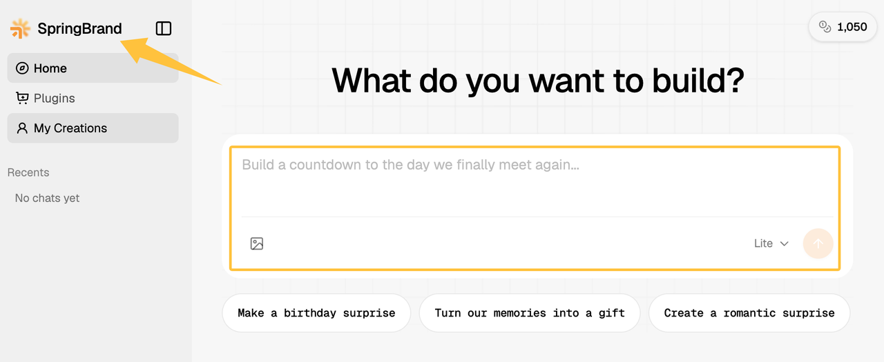 User interface of a platform used in AI agent development services, showing a prompt box asking what you want to build.
