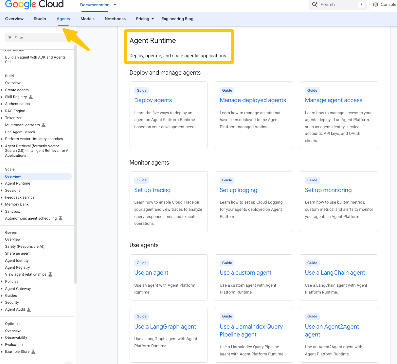 google cloud console documentation on deploying applications from various AI agent frameworks