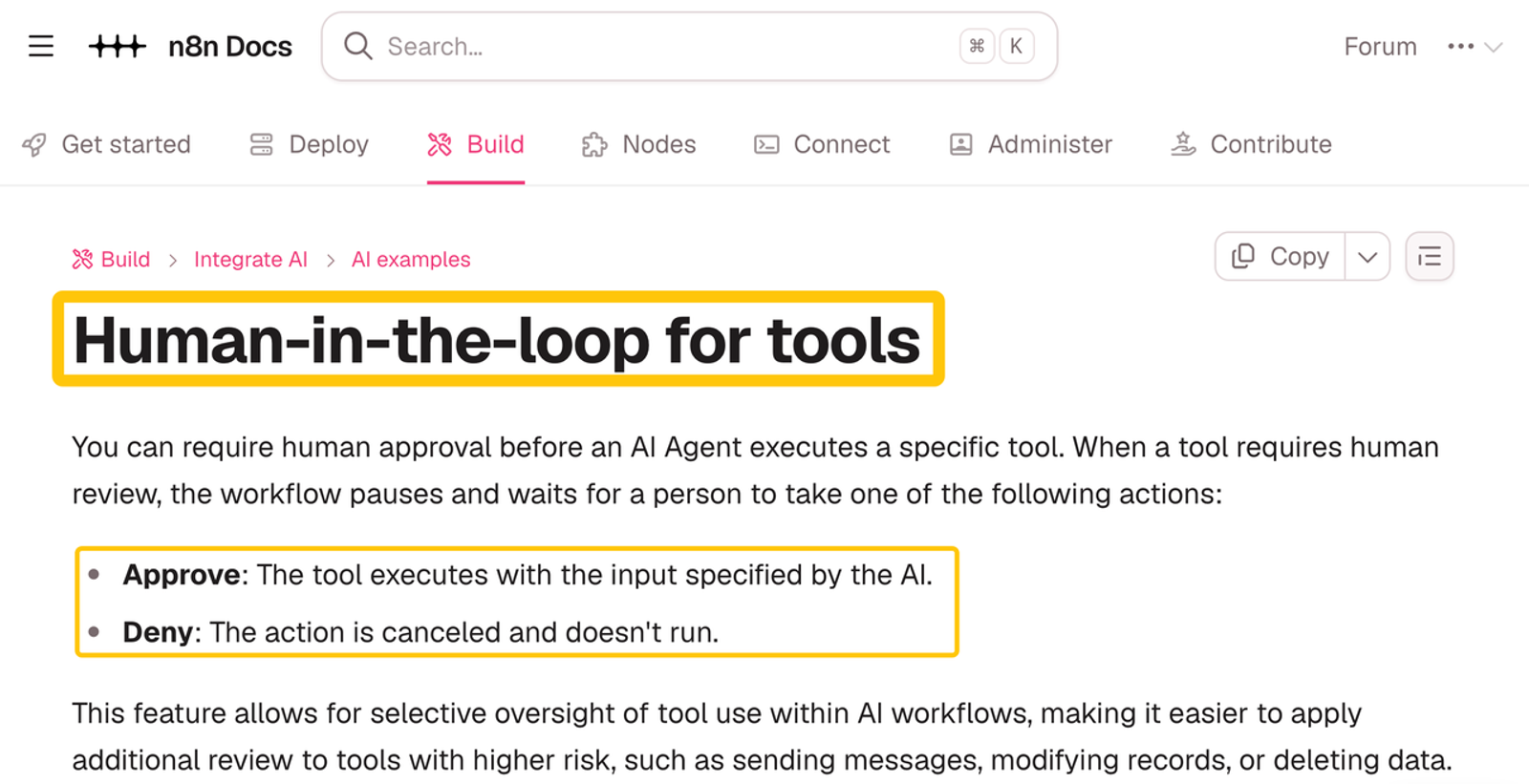 Review the human-in-the-loop tool settings in n8n, a leading choice among popular gumloop alternatives.