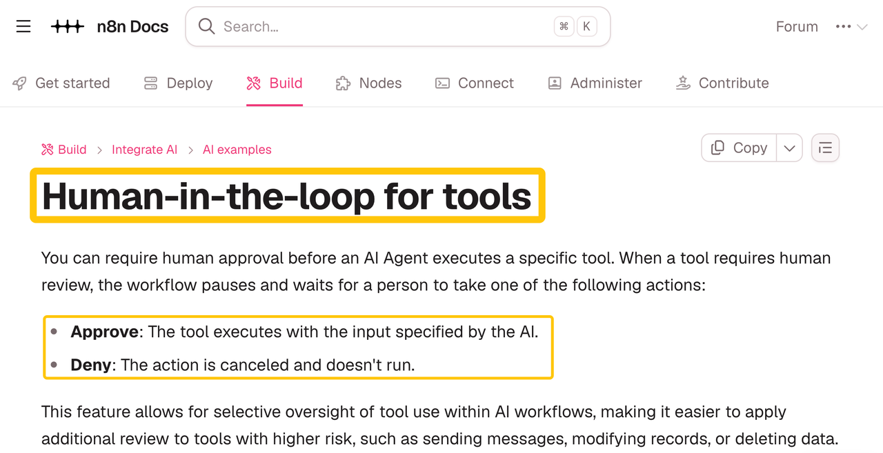 Review the human-in-the-loop tool settings in n8n, a leading choice among popular gumloop alternatives.