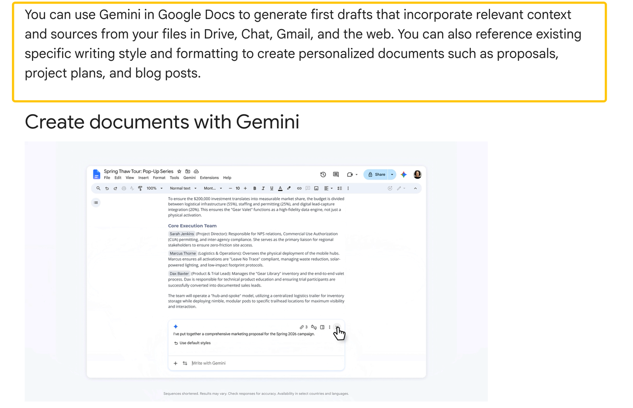 See how Gemini generates document drafts to easily compare features of claude docs vs google docs for your business.