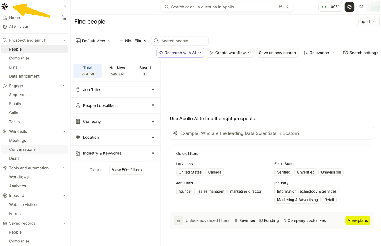 Utilize powerful search filters in Apollo.io, a prime example of the best sales prospecting tools for targeted lead generation.