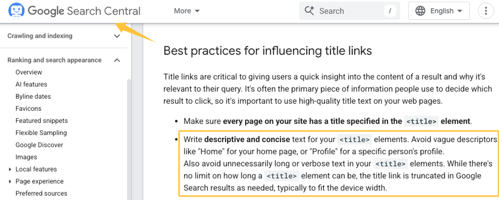 A Google Search Central screenshot on crafting descriptive title tags for an Instagram Reel to blog post.