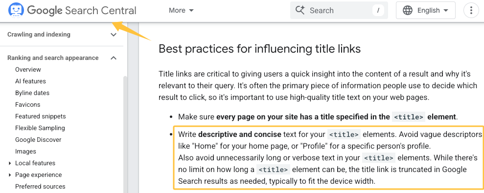 A Google Search Central screenshot on crafting descriptive title tags for an Instagram Reel to blog post.