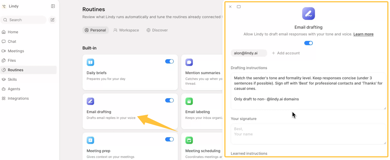 Our Lindy AI review highlights the customizable email drafting feature with specific tone and style instructions.