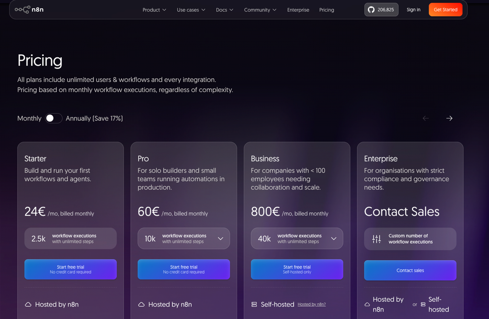 Compare pricing plans for the best ai workflow builders featuring unlimited user workflows, secure cloud hosting, and flexible self-hosted setups.