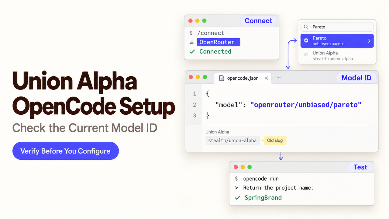 Follow this union alpha opencode setup guide to verify your current model ID and connect to OpenRouter correctly.