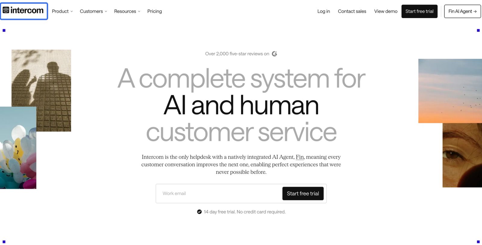 Intercom homepage, recognized as one of the best ticket triage tools for AI and human support.