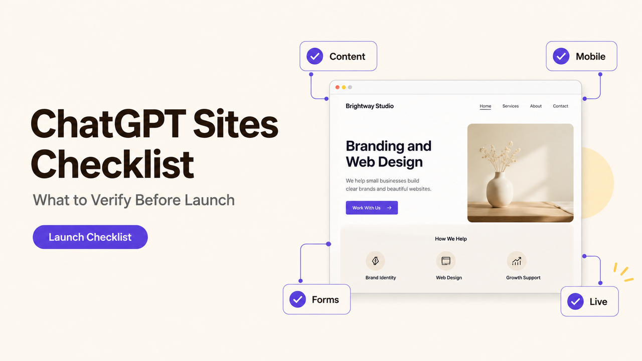 Essential ChatGPT Sites checklist covering content, mobile, forms, and live verification steps before website launch.