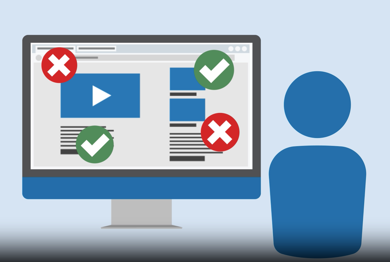 Validate webpage elements with green checkmarks and red crosses during the quality assurance ChatGPT Sites checklist.