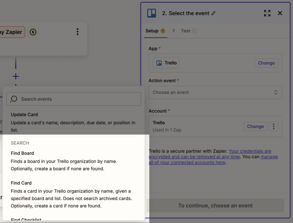 A detailed Zapier review covering how to configure Trello search events and actions inside the editor.