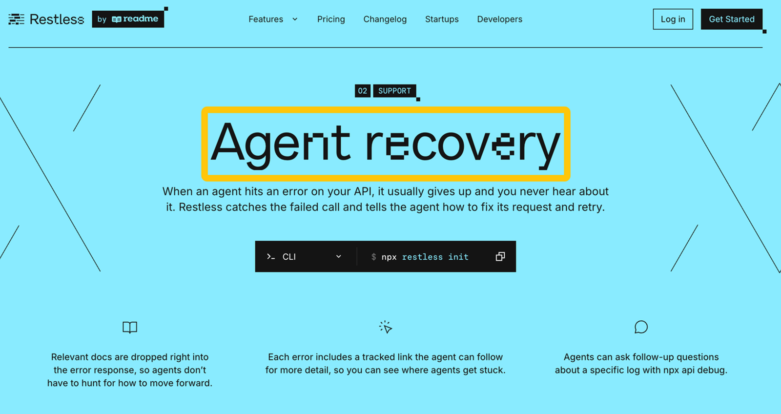 Explore agent recovery with restless readme. It catches failed API calls and guides agents to fix and retry requests easily.