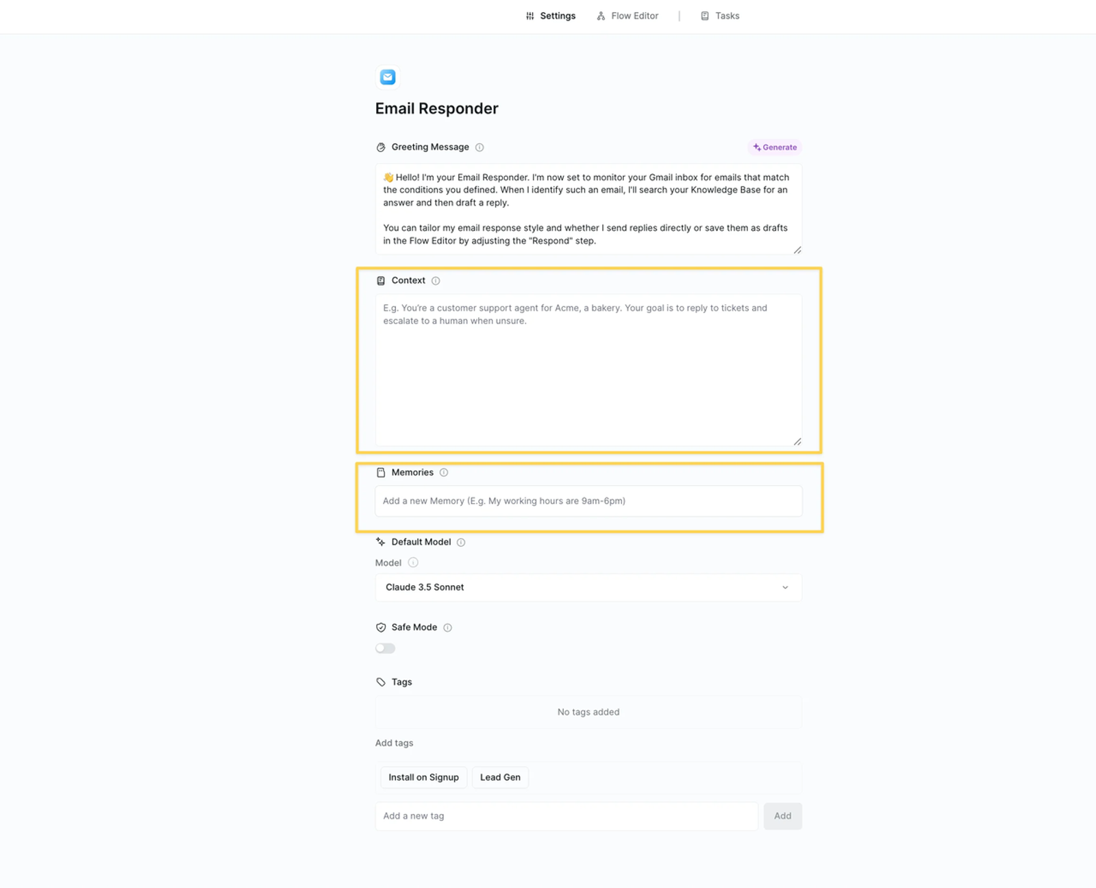 Configure your email responder using Lindy AI memory settings to add custom context and personalized automated workflows.
