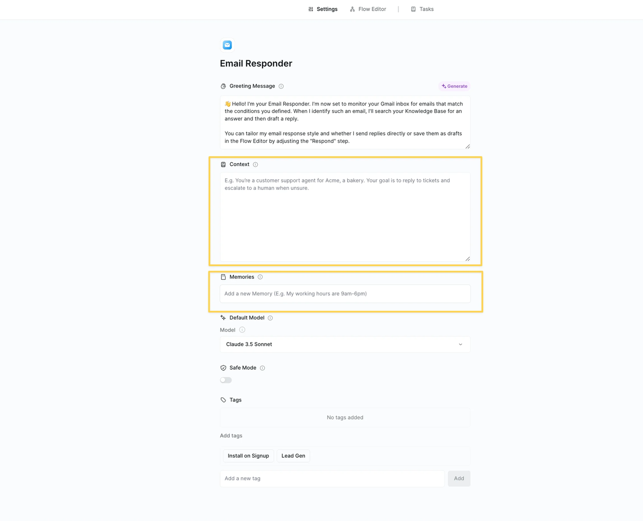 Configure your email responder using Lindy AI memory settings to add custom context and personalized automated workflows.