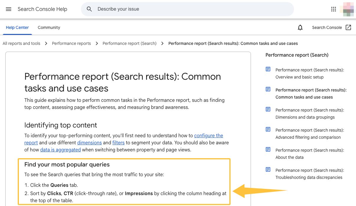 A b2b saas seo agency uses Google Search Console performance reports to find top search queries and analyze organic traffic.