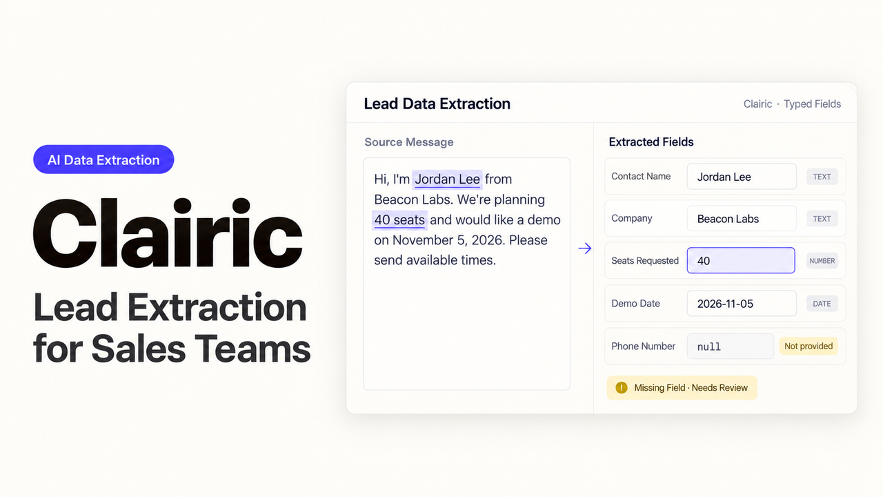 Automate customer data parsing using clairic lead extraction tools to organize typed contact fields.